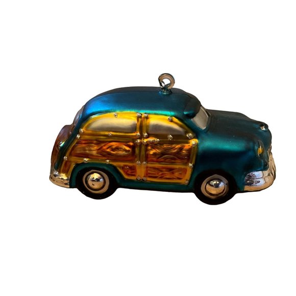 DEPT 56 MERCURY GLASS CHRISTMAS ORNAMENT WOODY STATION WAGON HANDPAINTED - Picture 4 of 6